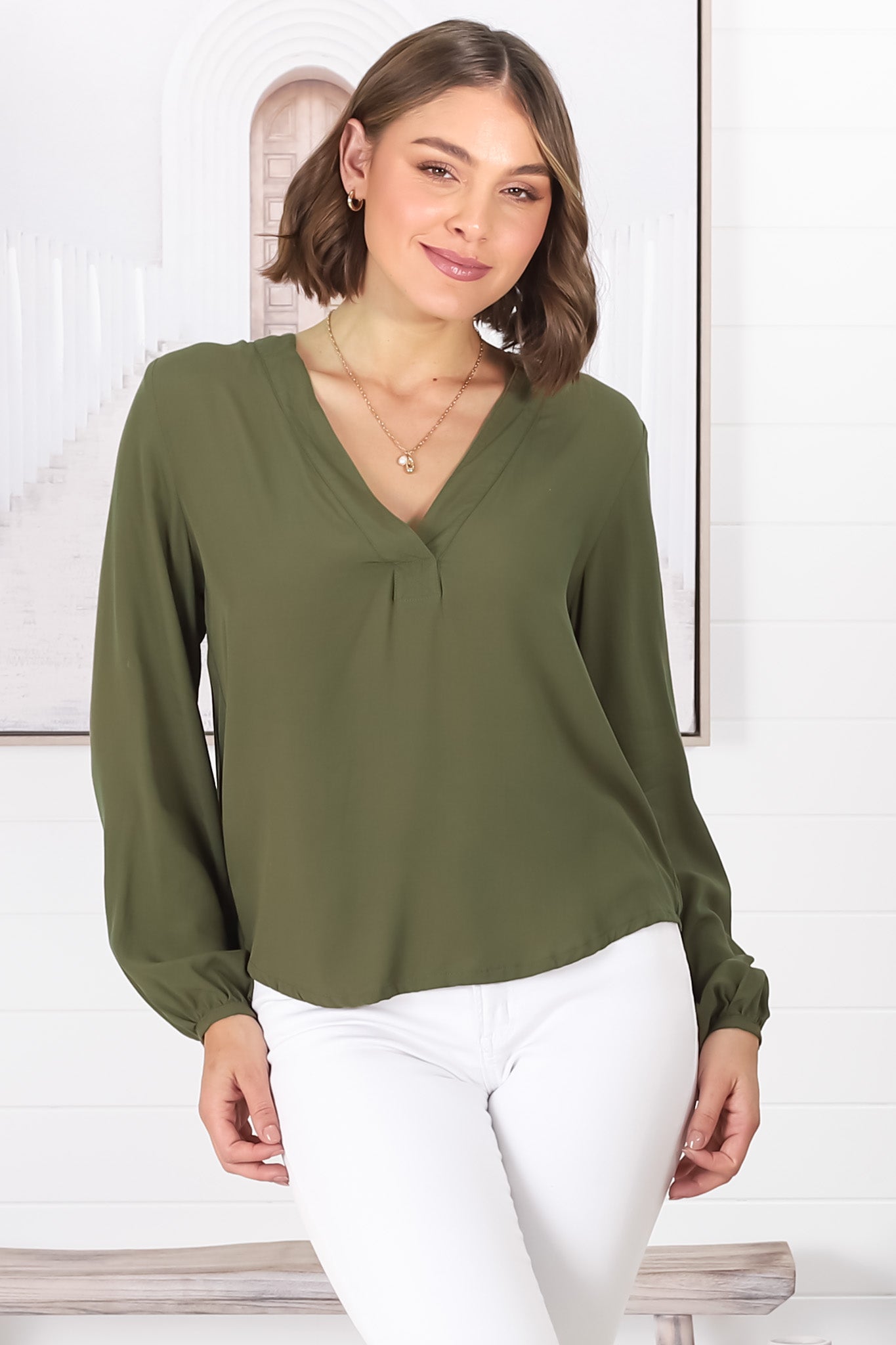 Nelly Top - Easy Wear V Neck Pull Over Top In Green