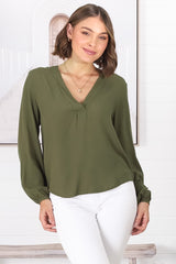 Nelly Top - Easy Wear V Neck Pull Over Top In Green