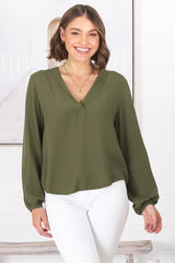 Nelly Top - Easy Wear V Neck Pull Over Top In Green