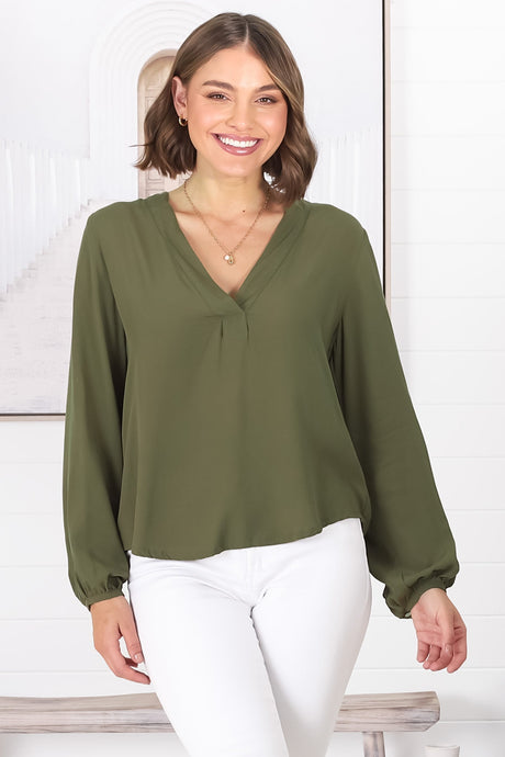 Nelly Top - Easy Wear V Neck Pull Over Top In Green