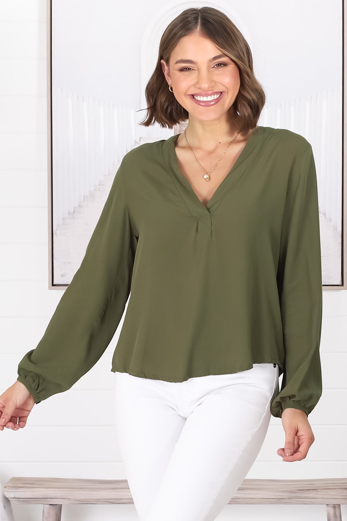 Nelly Top - Easy Wear V Neck Pull Over Top In Green