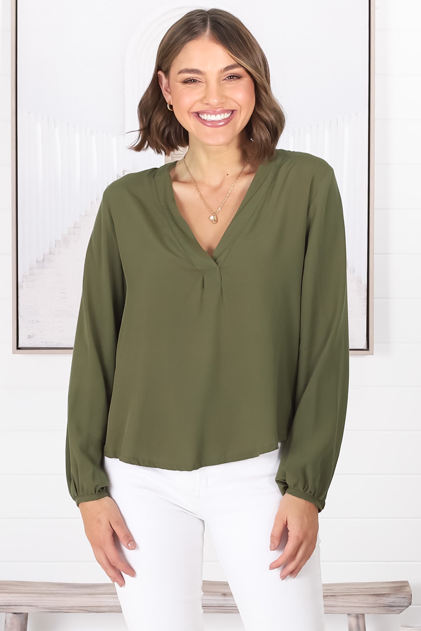 Nelly Top - Easy Wear V Neck Pull Over Top In Green