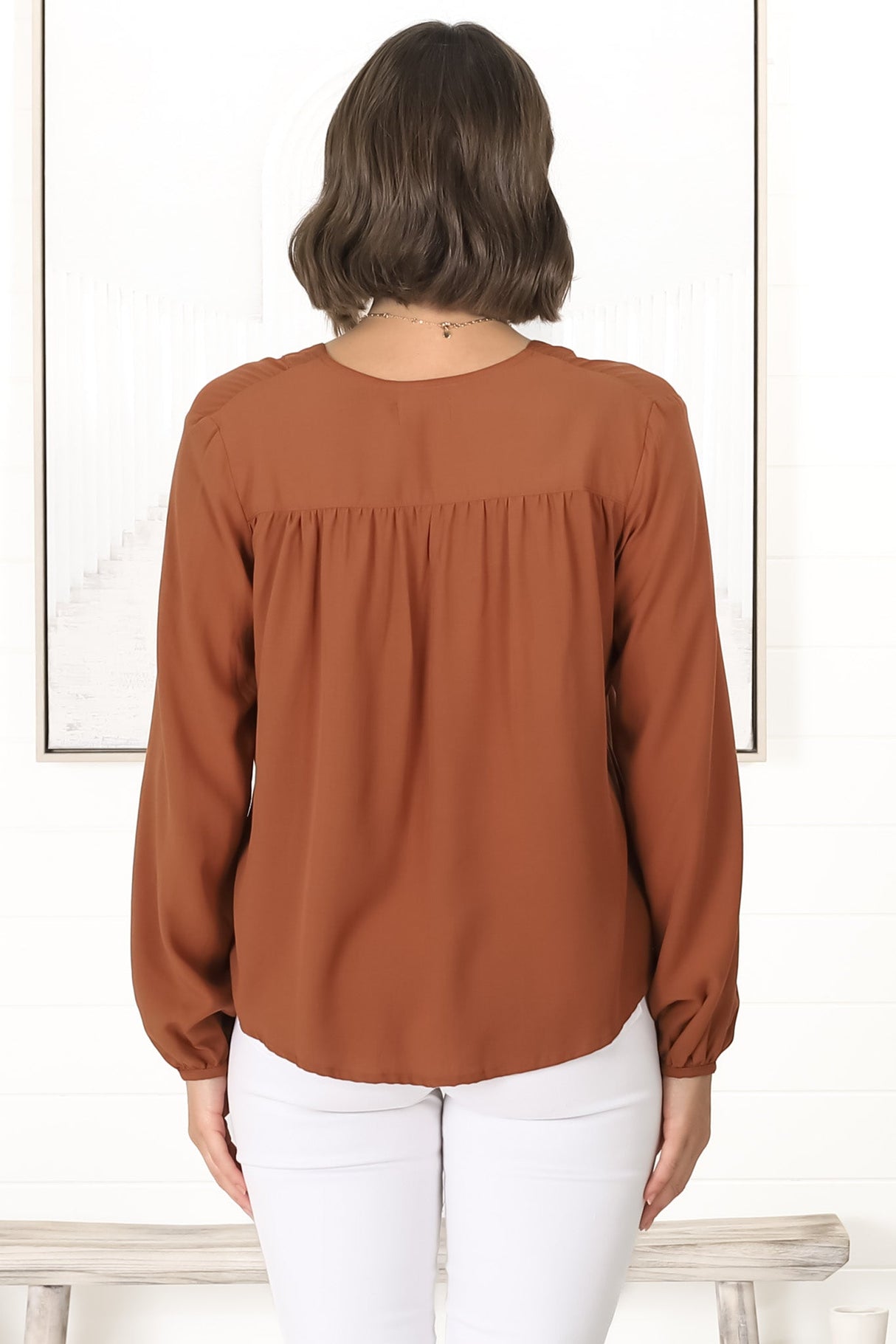 Nelly Top - Easy Wear V Neck Pull Over Top In Tan