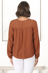 Nelly Top - Easy Wear V Neck Pull Over Top In Tan