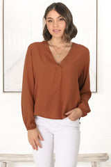 Nelly Top - Easy Wear V Neck Pull Over Top In Tan