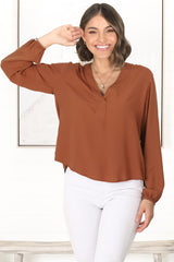 Nelly Top - Easy Wear V Neck Pull Over Top In Tan