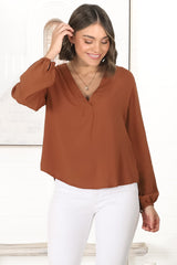 Nelly Top - Easy Wear V Neck Pull Over Top In Tan