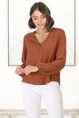 Nelly Top - Easy Wear V Neck Pull Over Top In Tan