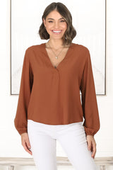 Nelly Top - Easy Wear V Neck Pull Over Top In Tan