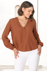 Nelly Top - Easy Wear V Neck Pull Over Top In Tan