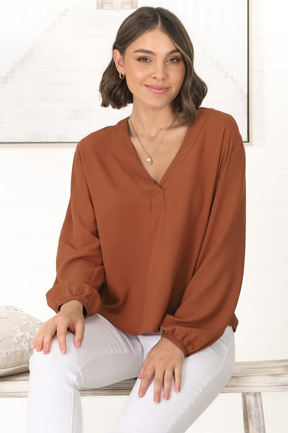 Nelly Top - Easy Wear V Neck Pull Over Top In Tan