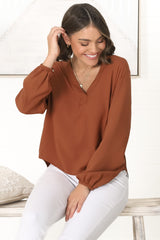 Nelly Top - Easy Wear V Neck Pull Over Top In Tan