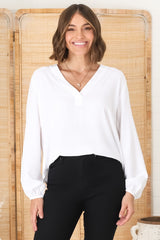 Nelly Top - Easy Wear V Neck Pull Over Top in White