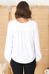 Nelly Top - Easy Wear V Neck Pull Over Top in White