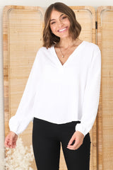 Nelly Top - Easy Wear V Neck Pull Over Top in White