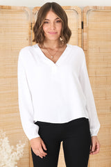 Nelly Top - Easy Wear V Neck Pull Over Top in White