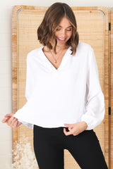 Nelly Top - Easy Wear V Neck Pull Over Top in White