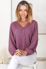 Nelly Top - Easy Wear V Neck Pull Over Top In Wine