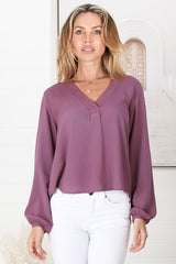 Nelly Top - Easy Wear V Neck Pull Over Top In Wine