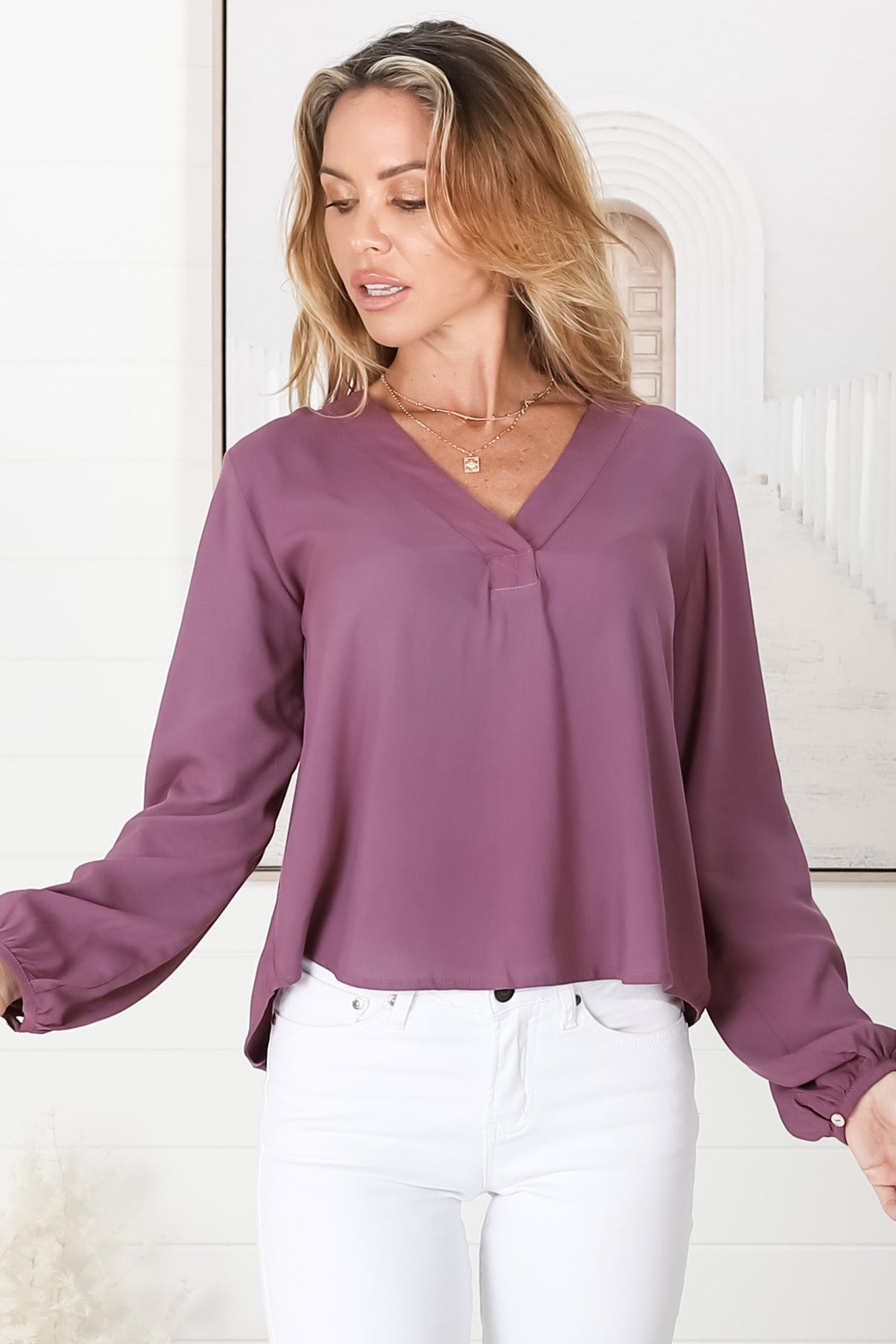 Nelly Top - Easy Wear V Neck Pull Over Top In Wine