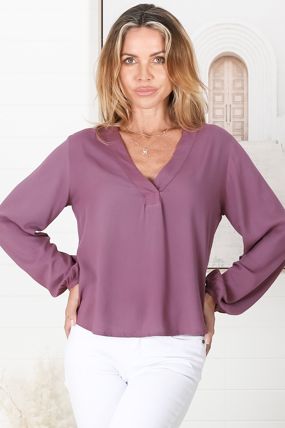 Nelly Top - Easy Wear V Neck Pull Over Top In Wine