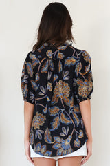 Neo Blouse - High Frill Collar Button Down Shirt in Enchanted Ink Print