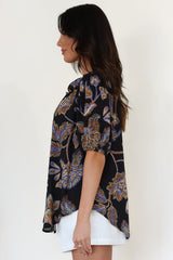 Neo Blouse - High Frill Collar Button Down Shirt in Enchanted Ink Print