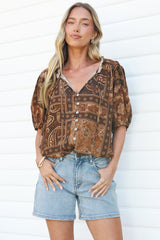 Neo Blouse - High Frill Collar Button Down Shirt in Mahalla Print