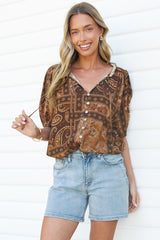 Neo Blouse - High Frill Collar Button Down Shirt in Mahalla Print