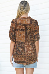 Neo Blouse - High Frill Collar Button Down Shirt in Mahalla Print