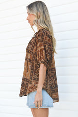 Neo Blouse - High Frill Collar Button Down Shirt in Mahalla Print