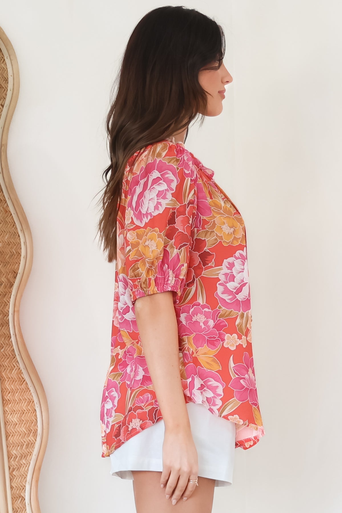 Neo Blouse - High Frill Collar Button Down Shirt in Mirella Print
