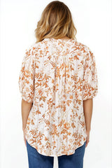 Neo Blouse - High Frill Collar Button Down Shirt in Sorrento Print Cream
