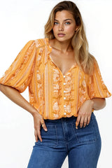 Neo Blouse - High Frill Collar Button Down Shirt in Totema Print