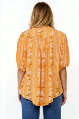 Neo Blouse - High Frill Collar Button Down Shirt in Totema Print