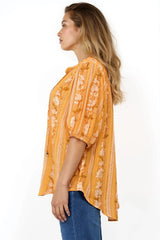 Neo Blouse - High Frill Collar Button Down Shirt in Totema Print