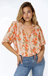 Neo Blouse - High Frill Collar Button Down Shirt in Vondrosa Print