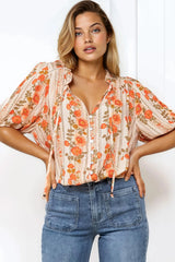 Neo Blouse - High Frill Collar Button Down Shirt in Vondrosa Print