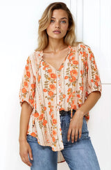 Neo Blouse - High Frill Collar Button Down Shirt in Vondrosa Print