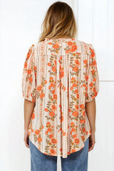 Neo Blouse - High Frill Collar Button Down Shirt in Vondrosa Print