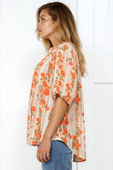 Neo Blouse - High Frill Collar Button Down Shirt in Vondrosa Print