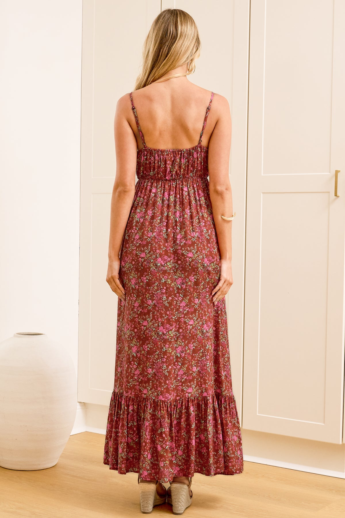 Nerina Maxi Dress - Spaghetti Strap Sun Dress with Pull Tie Waist and Pockets in Giulia Print