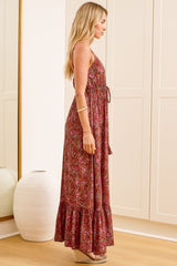 Nerina Maxi Dress - Spaghetti Strap Sun Dress with Pull Tie Waist and Pockets in Giulia Print