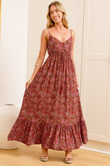 Nerina Maxi Dress - Spaghetti Strap Sun Dress with Pull Tie Waist and Pockets in Giulia Print