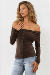 Model wearing Nerola Top in Chocolate from Salty Crush
