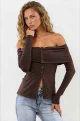 Model wearing Nerola Top in Chocolate from Salty Crush
