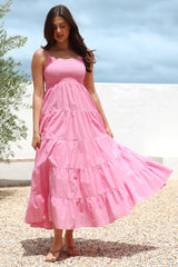 Nessa Maxi Dress - Tie Up Strap Tiered Sun Dress in Pink