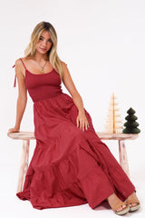 Nessa Maxi Dress - Tie Up Strap Tiered Sun Dress in Red