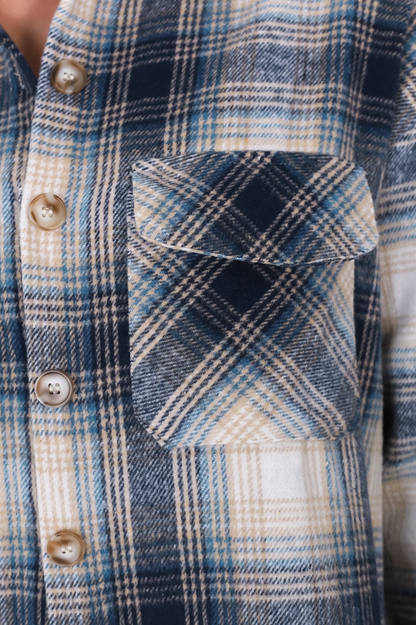 Nevis Shacket - Oversized Scoop High Low Checkered Shirt Jacket in Blue