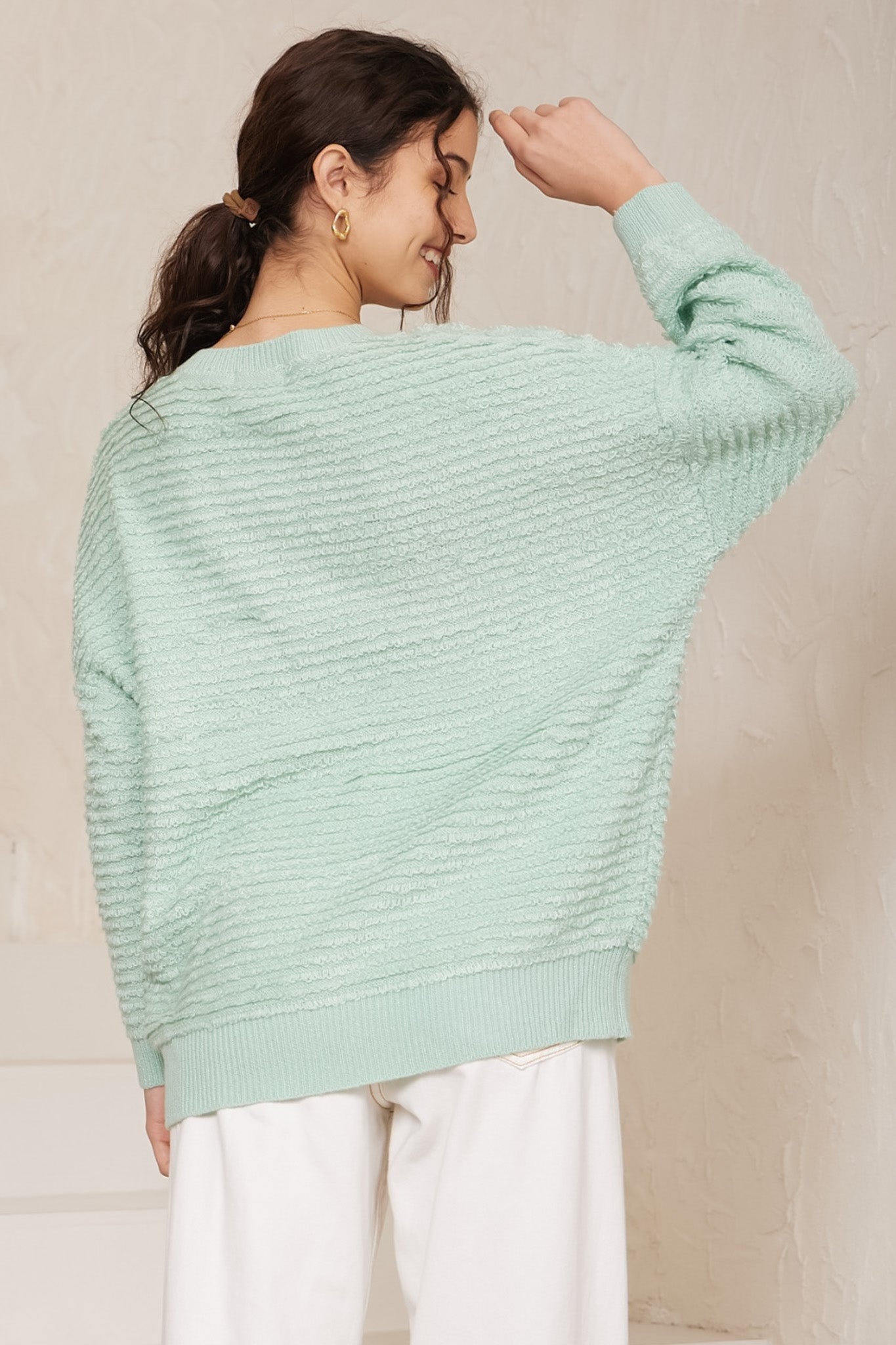 Nicole Jumper - Relaxed Textured Stripe Pull Over Jumper in Mint